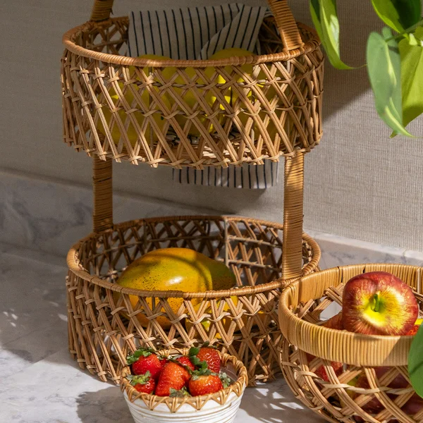 Cesta Dupla Rattan Fiji Com Alça